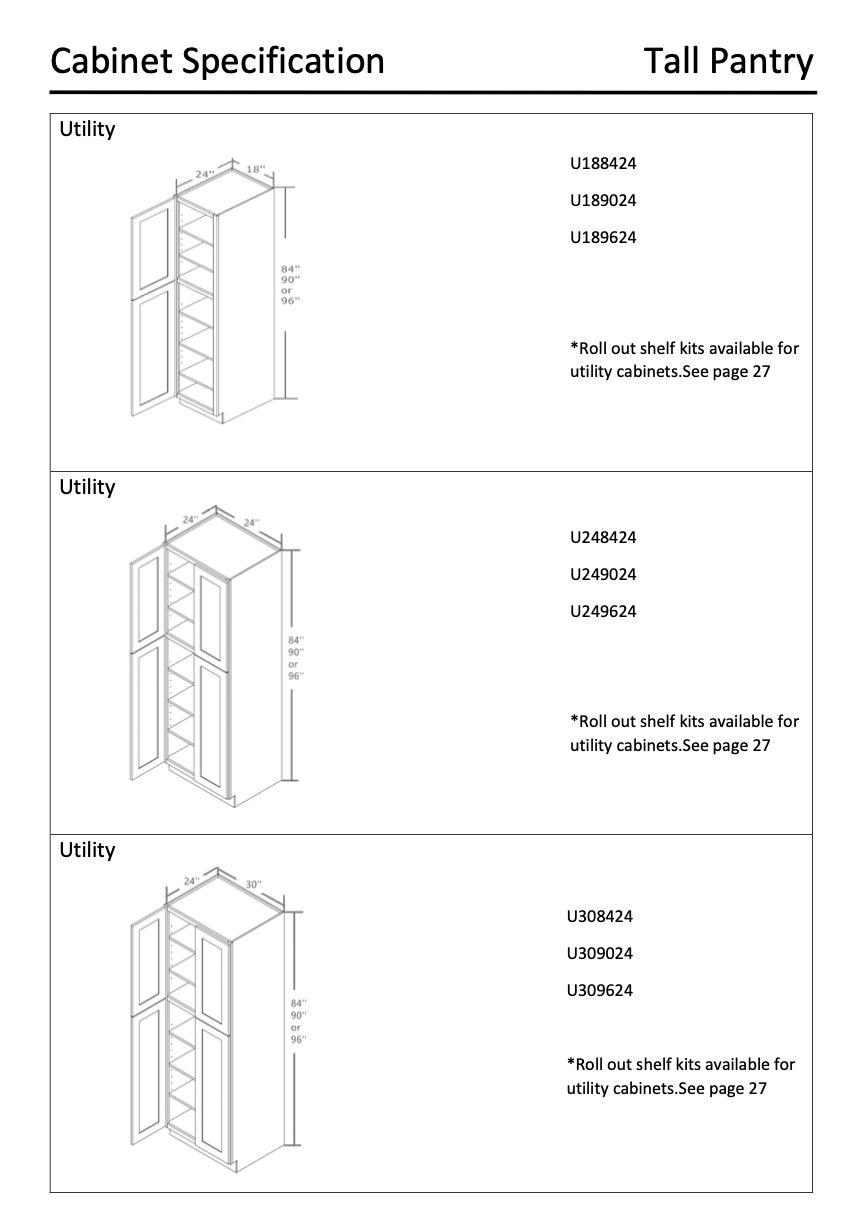 Tall Pantry Specs