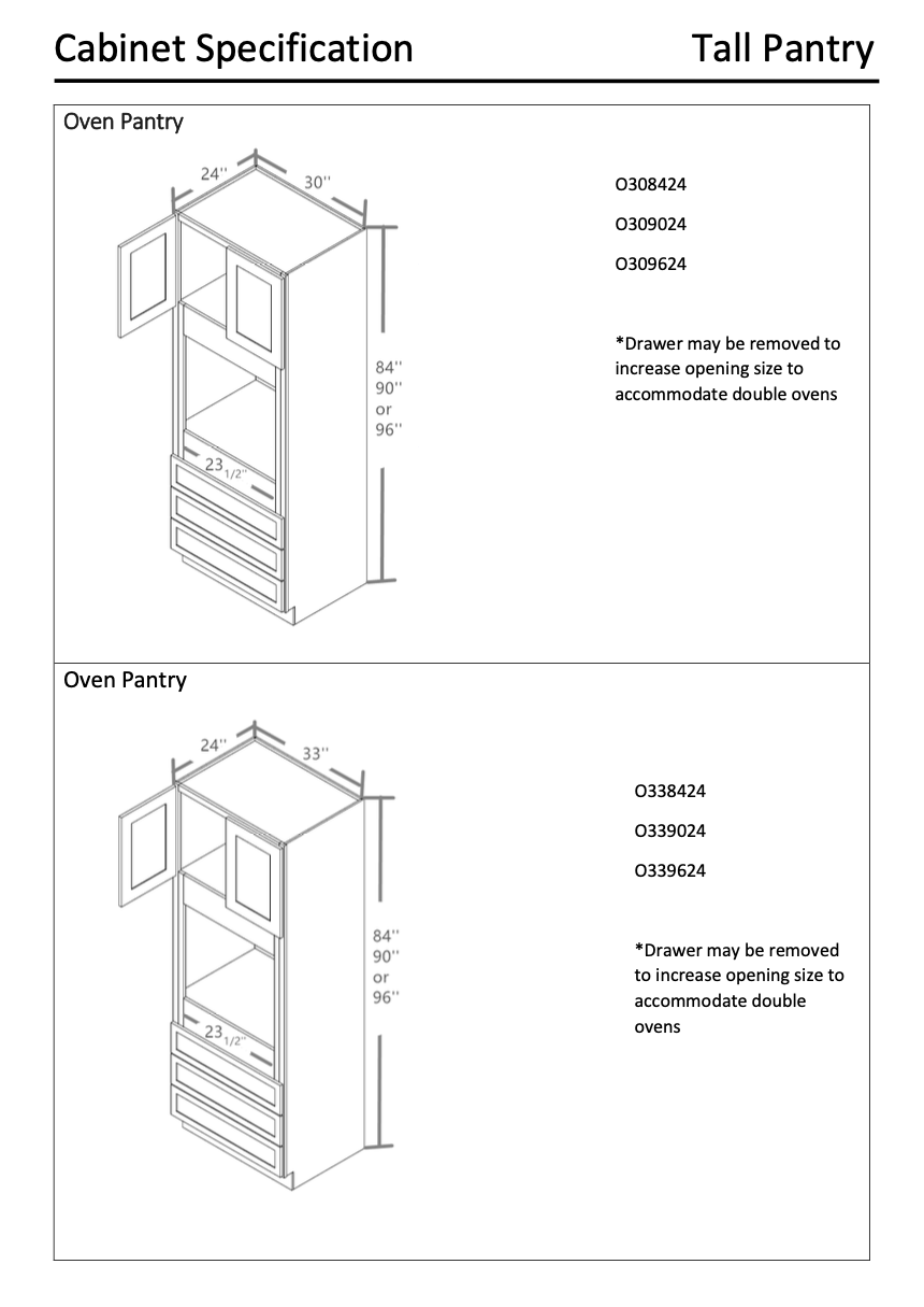 Tall Pantry Specs